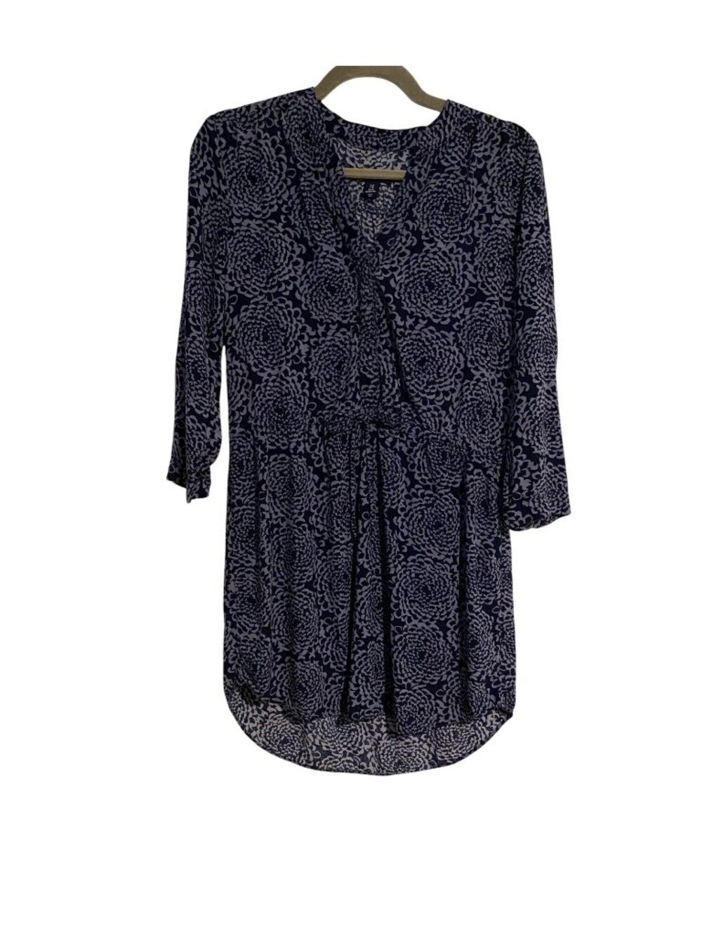 Gap Women's M Navy Tunic Dress Floral 3/4 Sleeves Drawstring Elastic Waist